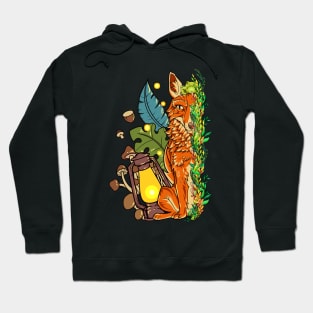 Fox and frog with mushrooms in the forest - Goblincore Hoodie